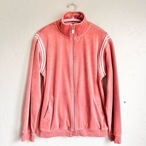 New York Laundry Rose Pink Velour Track Jacket Retro Stripes Y2K Vibes Large